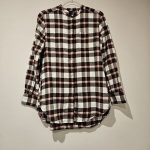 Lands' End Brown and Pink Plaid Shirt, Size Small